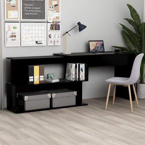  Kutni radni stol crni 200 x 50 x 76 cm od konstruiranog drva Cijene