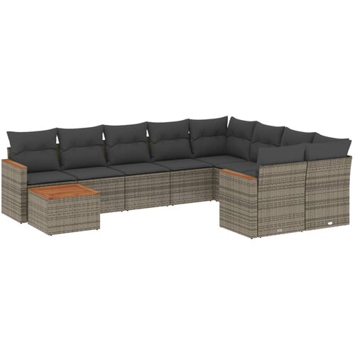  10-dijelni set vrtnih sofa od poliratana s jastucima sivi Slike