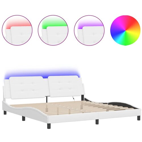 VidaXL Okvir kreveta s LED svjetlima bijeli 200 x 200 cm umjetna koža Slike