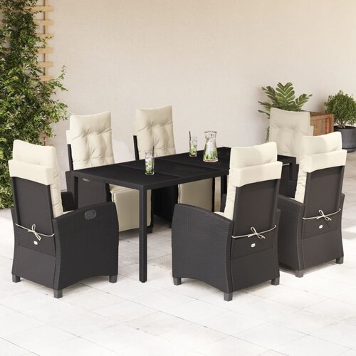  7-dijelni vrtni blagovaonski set s jastucima crni od poliratana Crna 190 cm table length Cene