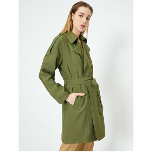Koton Women's Green Pocketed Belted Trench Coat Cene