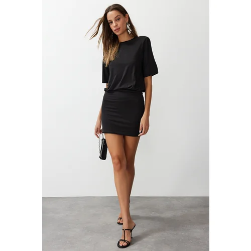 Trendyol Black Soft Fabric Fitted/Fitted Short Sleeve Stretchy Knitted Mini Pencil Dress