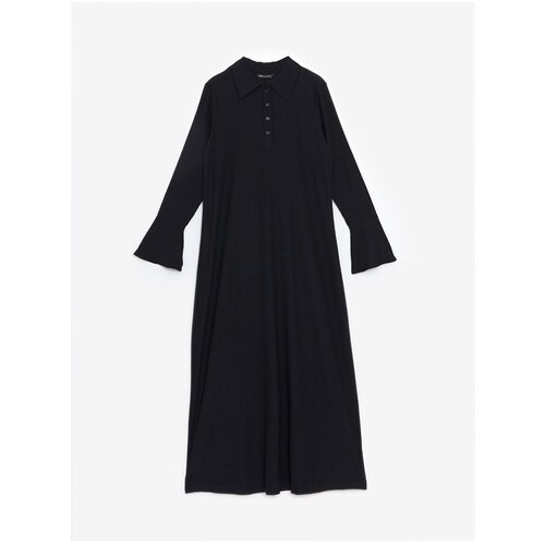 LC Waikiki LCW Modest New Black Shirt Collar Raschel Women's Dress Slike