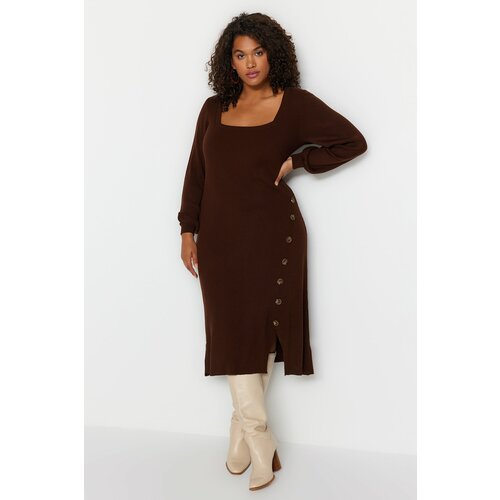 Trendyol Curve Plus Size Dress - Brown - Bodycon Slike