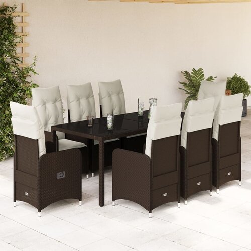 VidaXL 9-dijelni vrtni bistro set od poliratana s jastucima smeđi Slike