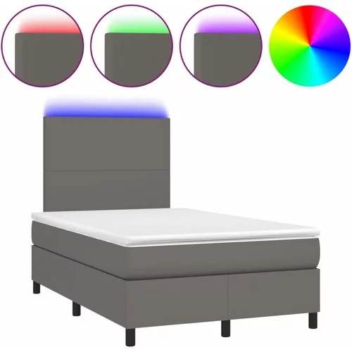 vidaXL Box spring postelja z vzmetnico LED siva 120x190 cm um. usnje, (21111995)