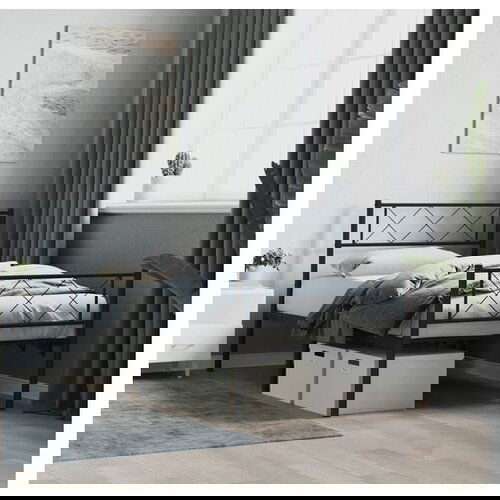 VidaXL Metalni okvir kreveta uzglavlje i podnožje crni 107x203 cm Slike