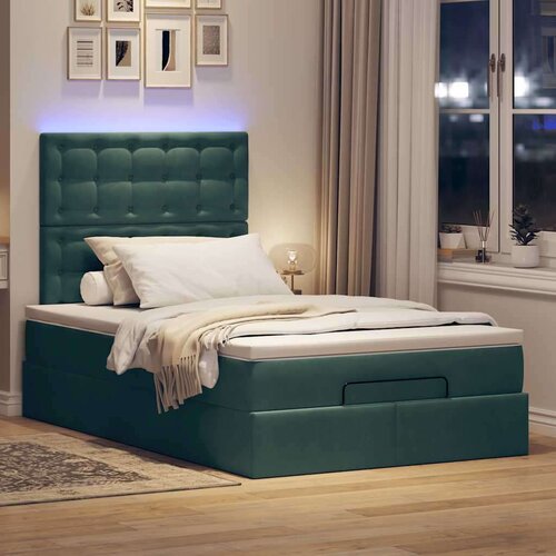 VidaXL otomanski krevet s madracima&amp;amp;amp LED tamnozeleni 120x200cm bar&amp;scaron;un Slike