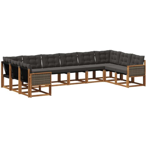 vidaXL Zunanja garnitura za sedenje z blazino 10 pcs Naravna in črna, (5000281652) Cene
