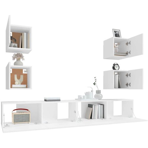  6-dijelni set TV ormarića bijeli od konstruiranog drva Slike