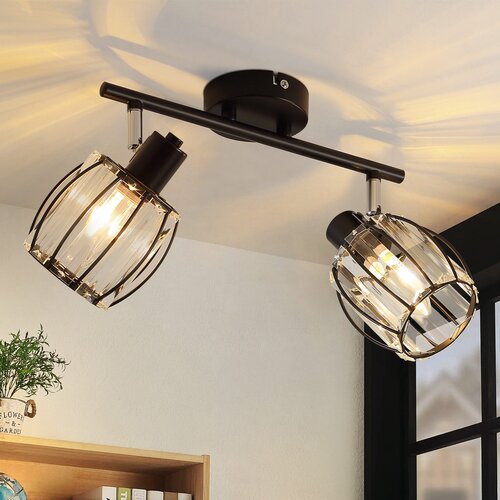 Nettlife 2-lučna vintage črna kristalna stropna svetilka E14 za industrijski hodnik, vrtljiva za 350°, (22116896) Cene