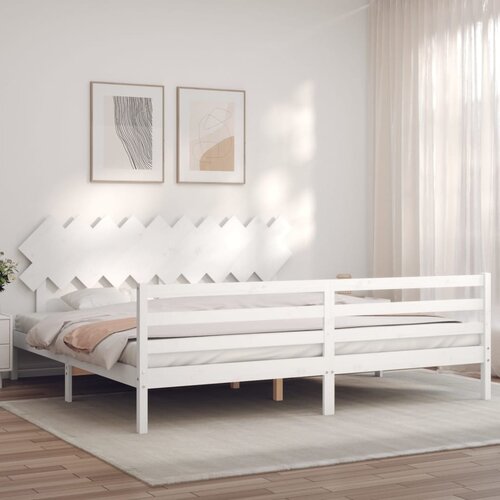 vidaXL Posteljni okvir z vzglavjem bel 200x200 cm trden les Cene
