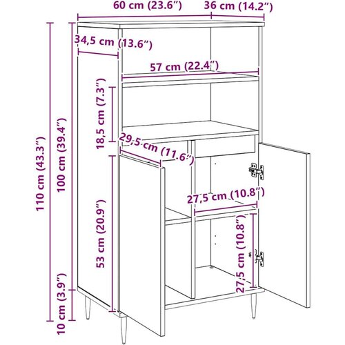  Highboard s policom s pohranom s vratima Crna 60 x 36 x 110 cm Konstruirano drvo Slike