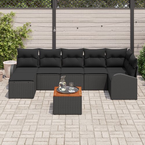 VidaXL 8-delni vrtni sofa set z blazinami črna poli ratan akacija Slike