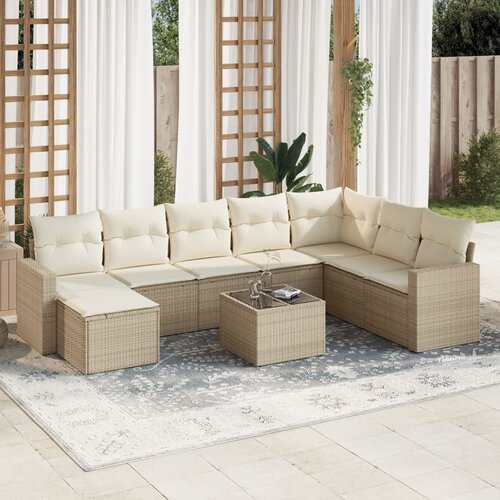 vidaXL 9-dijelni set vrtnih sofa s jastucima bež od poliratana Cijene