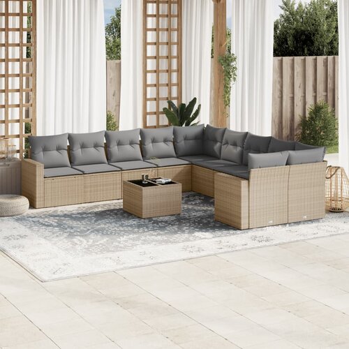 vidaXL 11-dijelni set vrtnih sofa od poliratana s jastucima bež Cijene