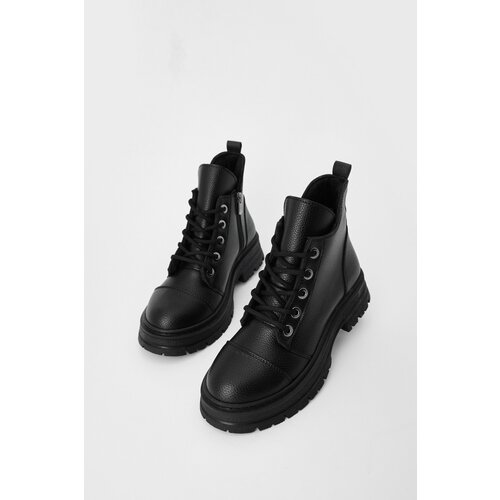 Marjin Women's Lace-up Thick Sole Boots Boots Konifa Black. Slike