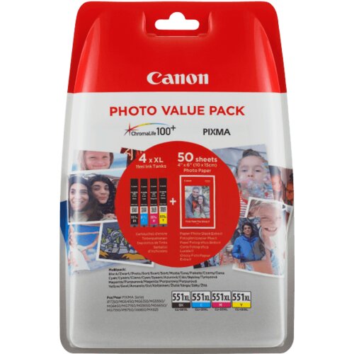 Canon komplet kartuš CLI-551 XL (BK/C/M/Y), original + papir (6443B006AA) Cene