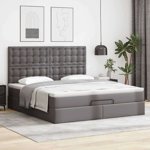 VidaXL Otomanski okvir kreveta s madracem sivi 160x200cm umjetna koža Slike