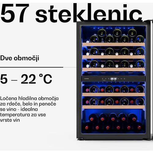 Klarstein illuminosa ugradbeni vinski hladnjak | dvozonski | uv za&amp;scaron;tita | 143 litra | 57 boca | 60 cm Slike