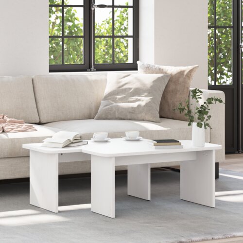 vidaXL Klubska miza 2 pcs Bela 100 x 69 x 35.5 cm Masivno borovo les Cene