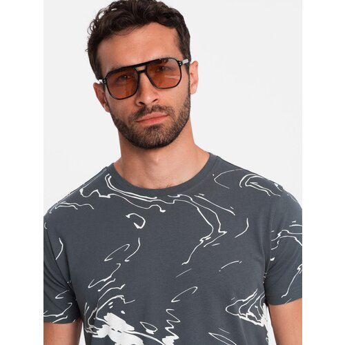 Ombre Men's cotton t-shirt with esy-flores - graphite Cene