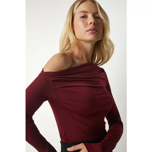 Happiness İstanbul Women's Burgundy Flowy Collar Shirred Detailed Blouse