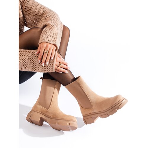 SHELOVET High boots suede boots beige Slike