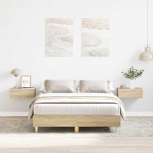 VidaXL Posteljni okvir brez vzmetnice sonoma hrast 135x190 cm Slike