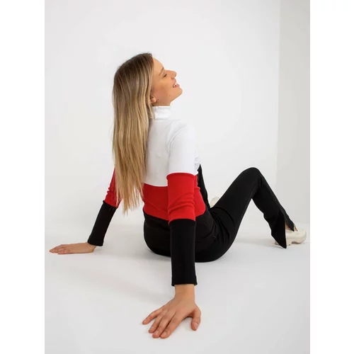 Fashion Hunters Ecru-red ribbed blouse with turtleneck