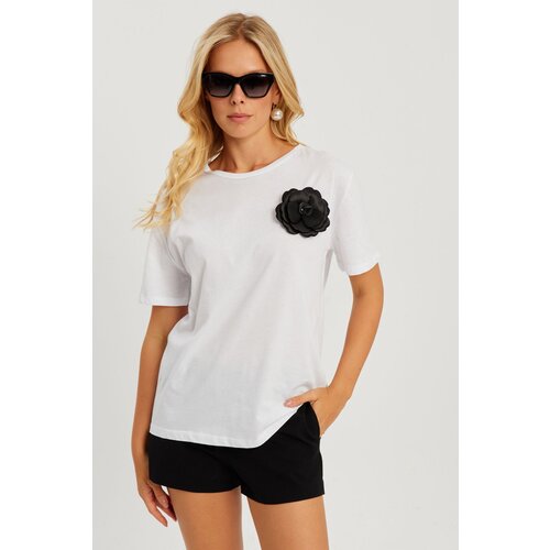 Cool & Sexy women's white t-shirt with rose accessories Cene