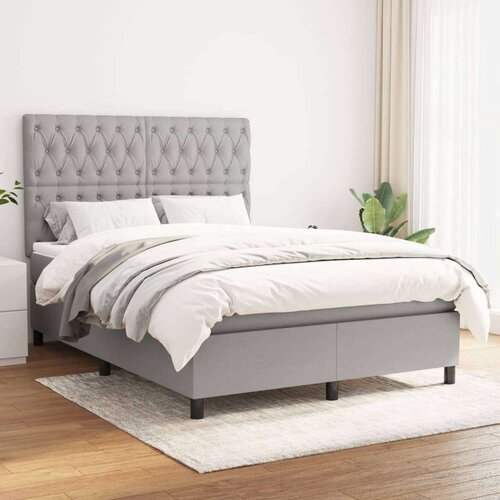  Box spring posteljni z vzmetnico svetlo siv 140x190 cm blago, (20739726) Cene