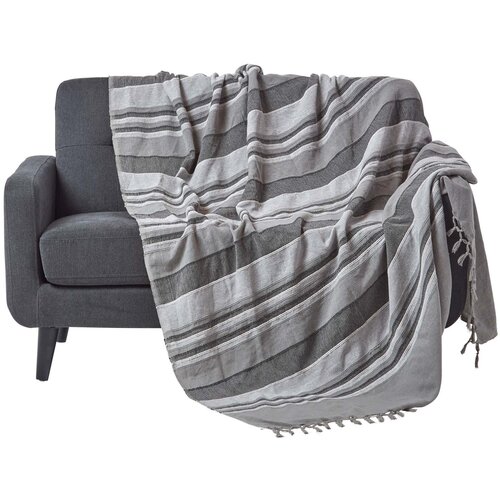 HOMESCAPES Bombažna odeja Morocco Striped Grey, 225x255 cm, (20750013) Cene