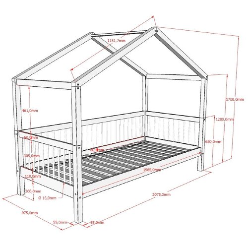 Vipack Otro&amp;scaron;ka postelja iz masivne bukve v obliki hi&amp;scaron;ke z letvenim dnom 90x200 cm v naravni barvi Forrest &amp;ndash; Slike
