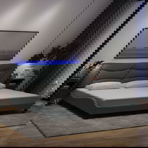  The Living Store Posteljni okvir z LED lučkami temno siv 180x200 cm tkanina - Posteljni Okvir, (21498282) Slike