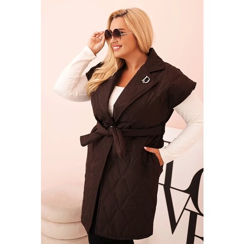 Kesi Włoski Women's Plus Size quilted vest with belt and collar brown Cijene