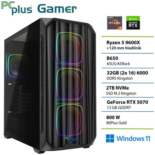 PCPLUS Namizni računalnik PCPLUS Gamer Ryzen 5 9600X, 32 GB RAM, 2 TB SSD, RTX 5070 12 GB, W11H|Gaming, (5000116222) Cene