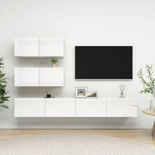vidaXL komplet TV omaric 4-delni visok sijaj bela iverna plošča