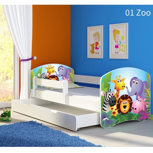 ACMA Dječji krevet s motivom, bočna bijela + ladica 140x70 cm - 01 Zoo Cijene