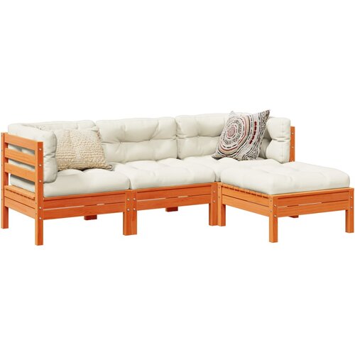 VidaXL 4-dijelni set vrtnih sofa s jastucima vo&amp;scaron;tano smeđi od borovine Slike