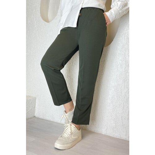 InStyle Lycra Double Fabric Trousers with Elastic Waist - Khaki Slike