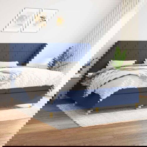  Box spring postelja z vzmetnico modra 200x200 cm blago, (20761206) Cene