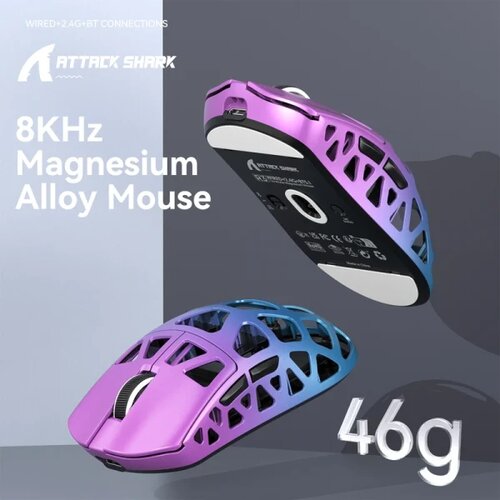 Attack Shark bežični gaming mi&amp;scaron; R3 PAW3395/Magnesium/Superlight/8KHz pooling/purple blue Slike
