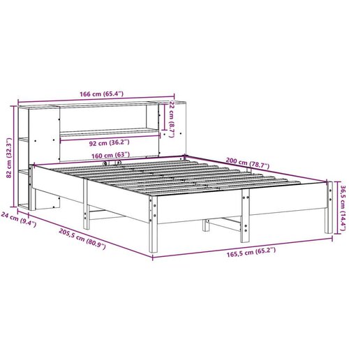 VidaXL Krevet s regalom z knjige bez madraca bijeli 160x200cm borovina Slike
