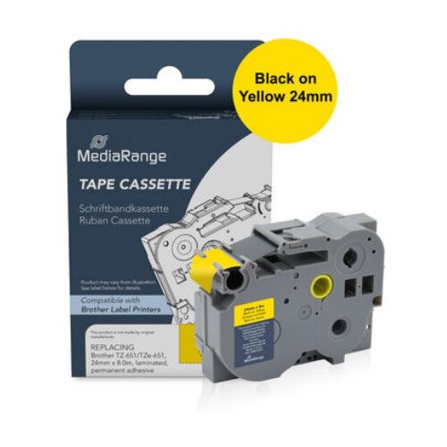  Label Tape Cartridge, Replacing Brother TZ-651/TZe-651, 24mm, 8m, Laminated and Permanent Adhesive, Black on Yellow Cijene
