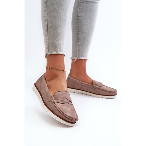 EVENTO Women's Dark Beige Faux Suede Loafers Nestalia Cene