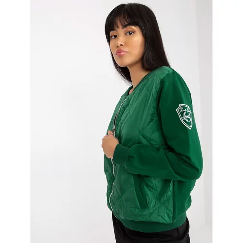 Fashion Hunters RUE PARIS dark green women's bomber jacket with quilting
