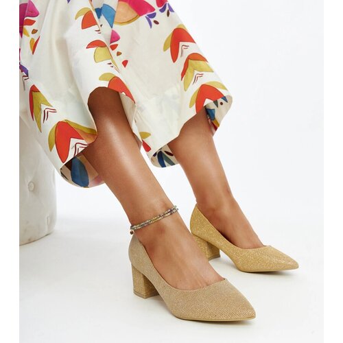 Gemre Golden shiny block heels Laity Cene