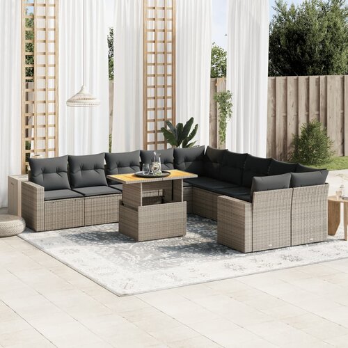 VidaXL 11-dijelni set vrtnih sofa od poliratana s jastucima sivi Slike