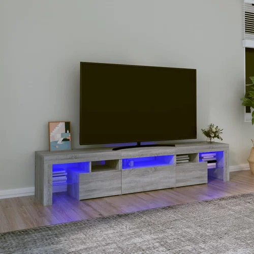 vidaXL TV omarica z LED lučkami siva sonoma 200x36,5x40 cm